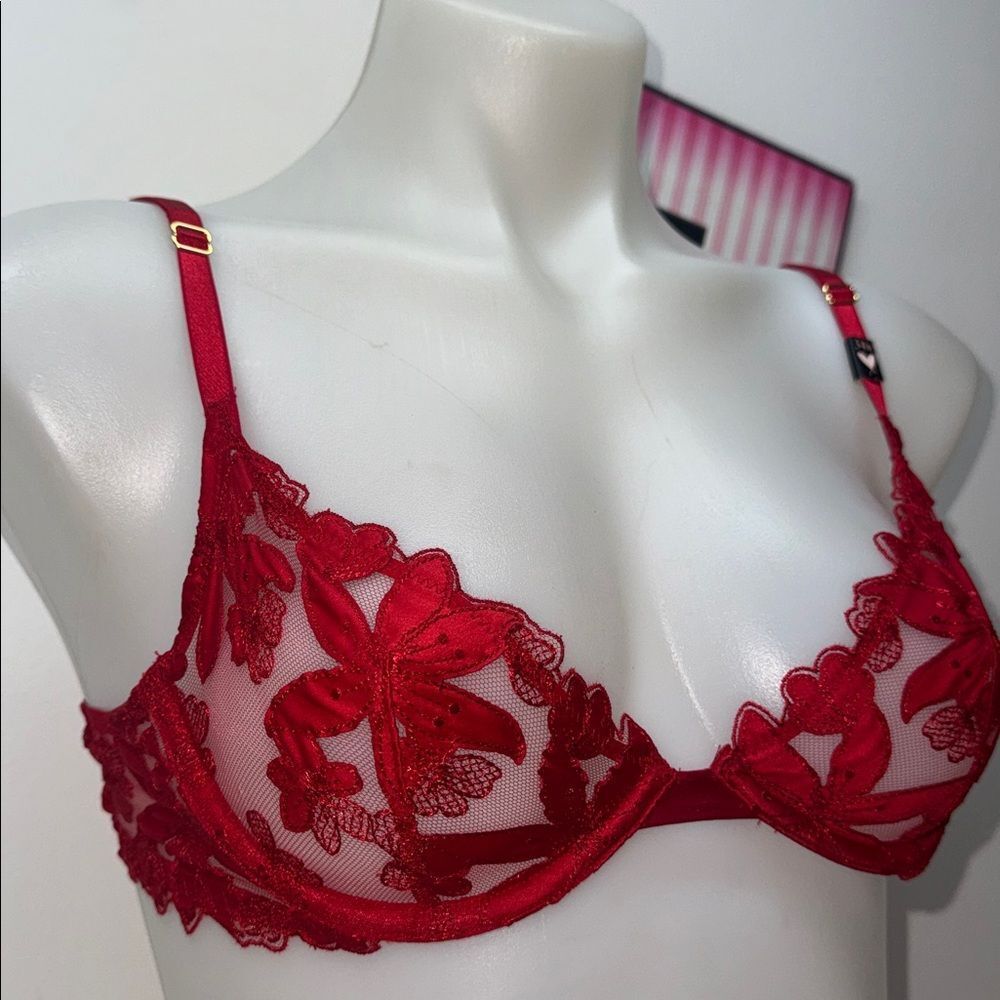 Victoria's Secret Scarlet Lace Bra Set 34B & Small thong NWT - Picture 5 of 7